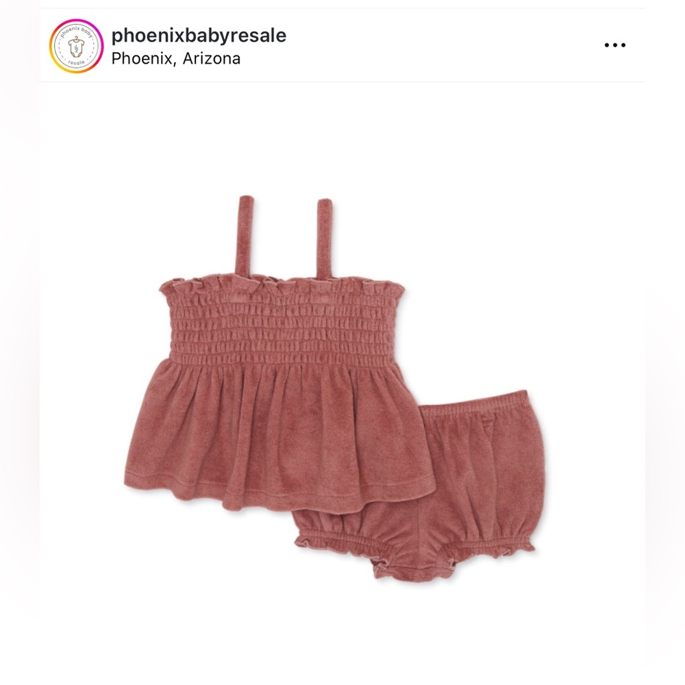 $14 ADD ON Easy Peasy Baby Girl Organic Terry‎ Smocked Two Piece Bloomer Set